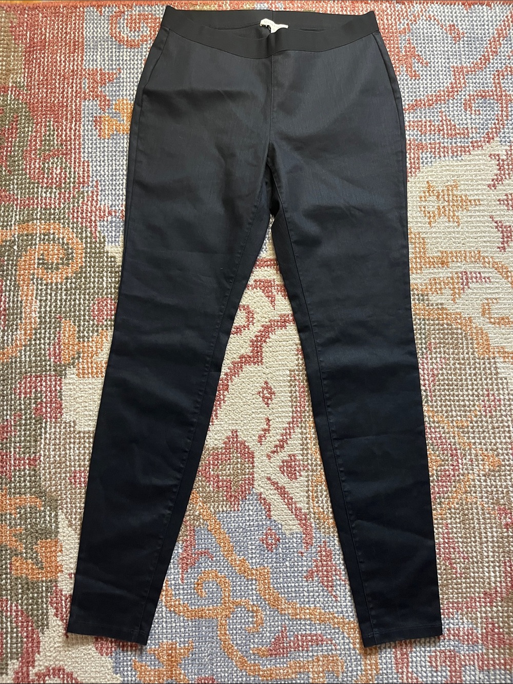 Eileen Fisher Coated Organic Cotton Denim Leggings Black Size Small Like New